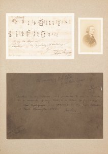 Autograf musikalsk citat monteret med carte-de-visite fotografi af Wagner og en herkomstnote af Richard Wagner