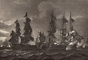 HMS-kaptajn ombord på San Nicholas og San Josef, illustration fra 