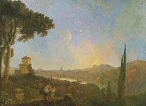 Udsigt over Tiberen med Rom i det fjerne, ca. 1770-80 (olie på lærred) af Richard Wilson
