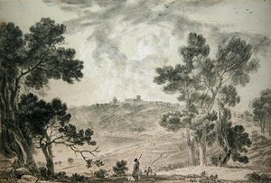 Castel Gandolfo (sort kridt på papir) af Richard Wilson