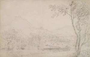 Castell Dinas Bran, Wales (grafit & sort kridt på papir) af Richard Wilson