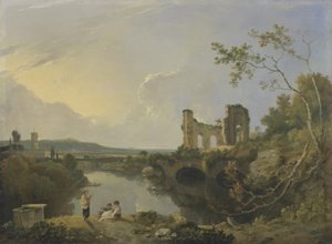 Italiensk landskab (morgen), ca. 1760-65 (olie på lærred) af Richard Wilson