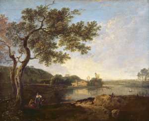 Italiensk flodscene med figurer af Richard Wilson