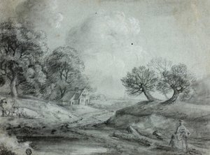 Landskab med kvinde og køer (recto); Skitse af et landskab (verso) af Richard Wilson