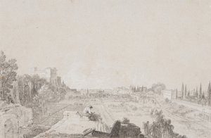 The Circus of Flora, Roma (blyant med hvid forhøjning på papir) af Richard Wilson