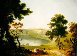 Udsigt over Castel Gandolfo og søen Albano, ca. 1754 (olie på lærred)