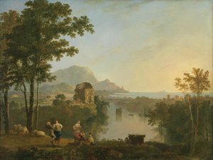 Vidt sydligt kystlandskab i skumringen af Richard Wilson