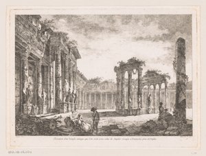 Gezicht op de Tempel af Jupiter Serapis Højde af et gammelt tempel, der menes at være det af Jupiter Serapis ved Pozzuoli nær Napoli (titel på objektet) af Richard de Saint Non