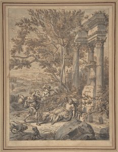 Silvio nærmer sig Dorinda, som han har såret med en pil..., ca. 1700.