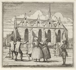Mænd og kvinder på en plads nær Grote Kerk i Leeuwarden Vinteren. (serietitel) Vinterscener (serietitel)