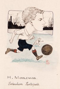 Bert Middlemiss, Tottenham Hotspur, tegning til et sæt cigaretkort, 1907 (pen og blæk på kort)