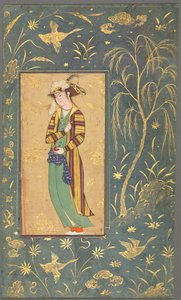 Ungdom holder et granatæble, illustration fra et enkelt sidemanuskript, ca. 1600-1650. af Riza yi Abbasi