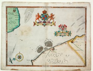 Dover til Sandwich og Blacknerse til Gravelines - Den spanske armada og den engelske flåde ud for Calais, ca. 1590 (manuskript)