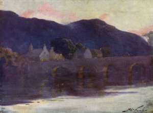 Bridge, Cwm-y-Glo, Aften (farve litho) af Robert (after) Fowler