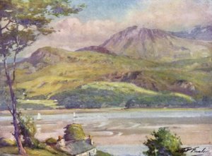 The Shore nær Harlech, eftermiddag (farve litho) af Robert (after) Fowler