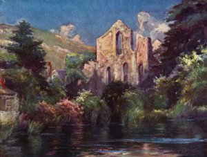 Valle Crucis Abbey (farve litho)
