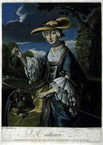 Efterår, indgraveret af C. Corbutt (Richard Purcell) (fl.1746-66), pub. af Robert Sayer, ca. 1760 (mezzotintgravering) (se også 125559-61) af Robert (after) Pyle