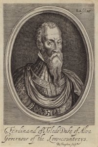 Fernando Alvarez de Toledo, 3. hertug af Alba, spansk general og guvernør i de spanske Nederlande (gravering) af Robert (after) Vaughan