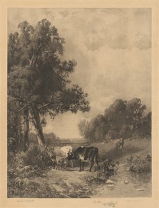 Uden titel (Køer og kalve ved en strøm) af Robert A. Eichelberger