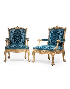 Et par George III lænestole af forgyldt træ af Robert Adam