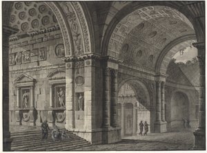 Arkitektonisk fantasi om det indre af en gammel bygning med delvist ødelagte hvælvinger af Robert Adam
