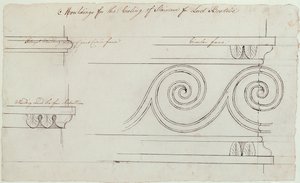 Design til lister på trappen, Headfort House, 1772 (pen og sort blæk over grafit på papir) af Robert Adam
