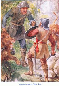 Great Heart attacks Giant Grim, fra The Pilgrims Progress udgivet af John F Shaw & Co, ca. 1900