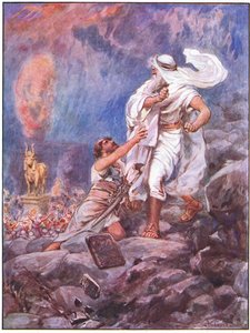 Moses ødelægger den gyldne kalv (farve litho)
