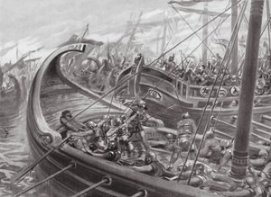 Den fokæiske flåde besejrer karthaginerne (litografi)
