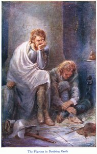 The Pilgrims in Doubting Castle, fra The Pilgrims Progress udgivet af John F Shaw & Co, ca. 1900-tallet (farve litho) af Robert Ambrose Dudley