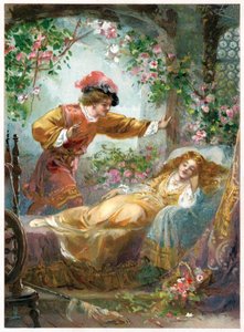 Prinsen finder Tornerose, illustration fra 