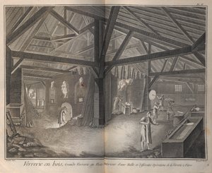 Fremstilling af glas. Fra Encyclopédie af Denis Diderot og Jean Le Rond dAlembert, 1751-1765. af Robert Benard