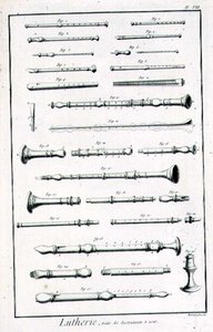 Plade VIII: Blæseinstrumenter fra Encyclopedia of Denis Diderot (1713-84) og Jean le Rond d