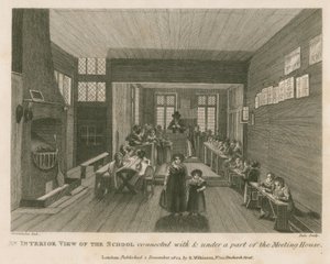 Et indvendigt billede af skolen forbundet med og under en del af det, der tidligere var John Bunyans forsamlingshus af Robert Blemell Schnebbelie