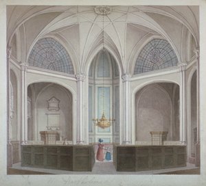 Interiør af Church of St Bartholomew-the-Less, City of London, 1834. af Robert Blemmell Schnebbelie