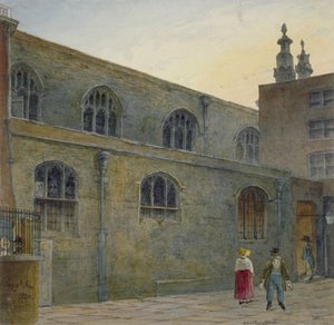 Nordsiden af Guildhall Chapel viser indgangen til Cutthroat Alley, City of London, 1820
