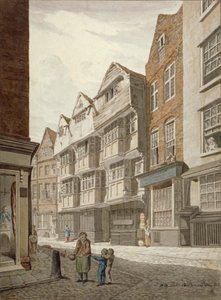Sydvest udsigt over et gammelt bindingsværkshus i Ship Yard, Westminster, London, 1815