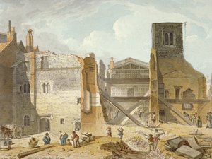 Udsigt over nedrivningen af Savoy Palace, Westminster, London, 1820