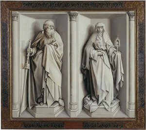 Marias og Josefs ægteskab. Baglæns af Robert Campin