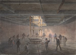 Interiør af en af kampvognene ombord på Great Eastern: The Cable Passing Out, 1865-66. af Robert Charles Dudley