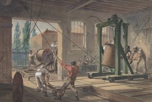 Hjulene af Guttaperka-beklædt ledende wire transporteret ind i tanke på værket..., 1865-66. af Robert Charles Dudley