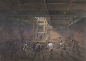 Udsigt over det indre af en af kampvognene om bord på Great Eastern, 1865-66. af Robert Charles Dudley