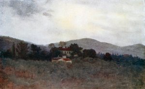 Et studie af toscanske olivenhaver (farvelitografi) af Robert Charles Goff