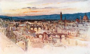 Byen Firenze fra Piazzale Michelangelo, San Miniato (farvelitografi) af Robert Charles Goff