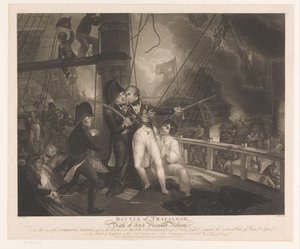 Slaget ved Trafalgar med Horatio Nelsons død Slaget ved Trafalgar og Lord Viscount Nelsons død (titel på objektet)