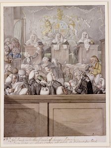 Term Time - eller advokaterne alle i live i Westminster Hall (blyant & w/c på papir) af Robert Dighton