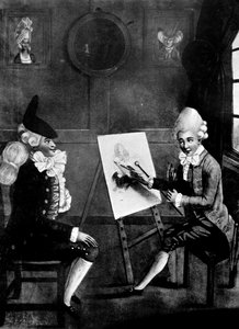 Makaronimaleren, eller Billy Dimple, der sidder til sit billede, 1770 af Robert Dighton