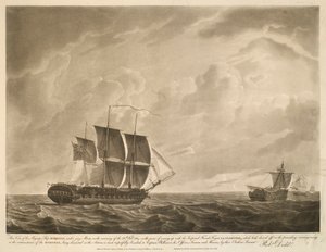 Dette billede af Hans Majestæts skib EUROTAS, under jury-master, om morgenen den 26. februar 1814. på vej til at komme op til den kejserlige franske fregat LA CLORINDE, som var stukket af den foregående aften; på grund af omstændighederne ved af Robert Dodd