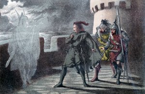 Hamlet ser sin fædres spøgelse på helsingør Slottet