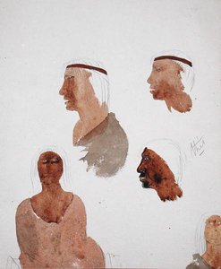 Fuegian Types, ca. 1832 (blyant og akvarel på papir) af Robert Fitzroy